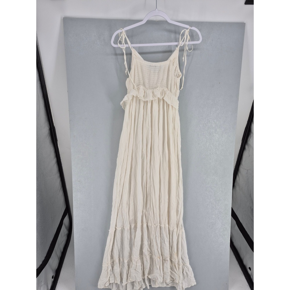 Wishlist Womens Maxi Dress Ivory Boho Tie Strap Ruffle Rayon L - Picture 3 of 8